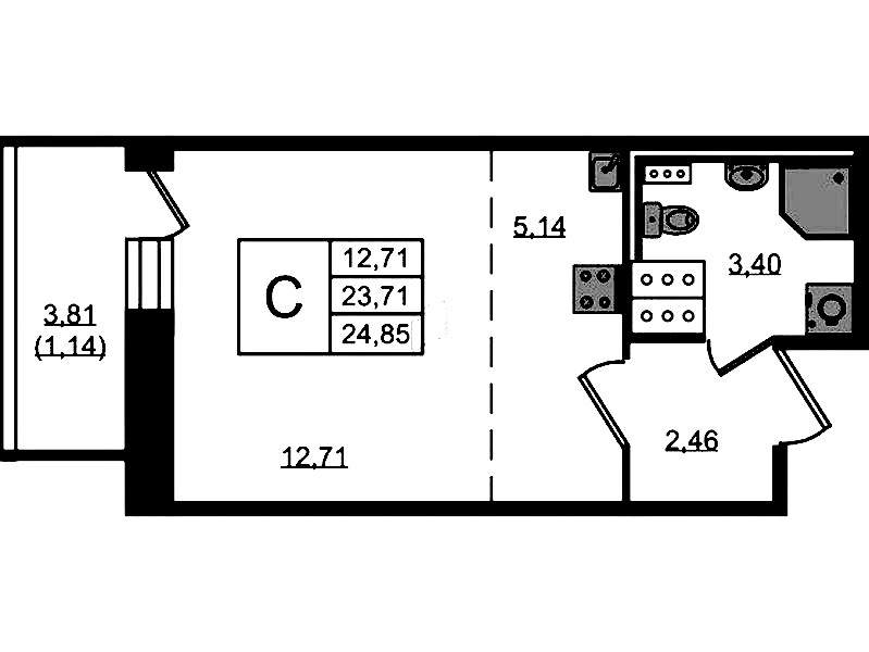 Квартира студия 24.85 м², 7/11 эт., ЖК «Новое Колпино»